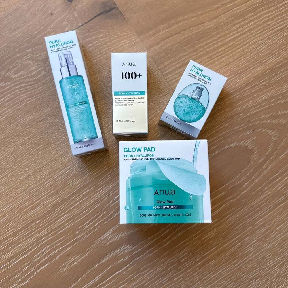 Anua Bundle of 4 PDRN Products, Serum, Mist, Glow Pads